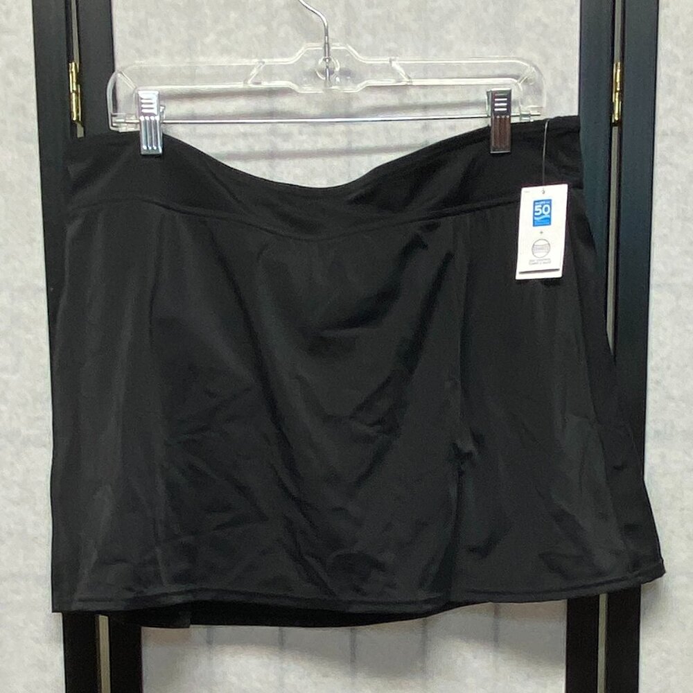 High Rise UPF 50 Tummy Control Swim Skirt Two Piece Bottom Black NWT Lands End